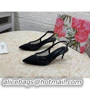 Purchase Dolce & Gabbana DG Patent Leather and Mesh Slingbacks Pumps 6.5cm Black 506094