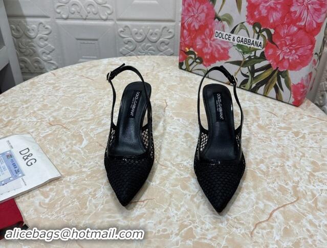 Purchase Dolce & Gabbana DG Patent Leather and Mesh Slingbacks Pumps 6.5cm Black 506094