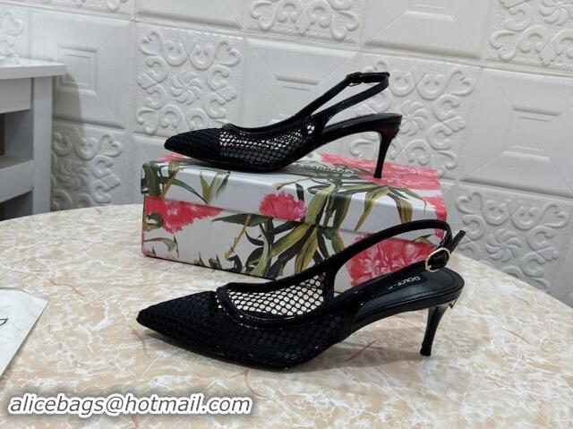 Purchase Dolce & Gabbana DG Patent Leather and Mesh Slingbacks Pumps 6.5cm Black 506094