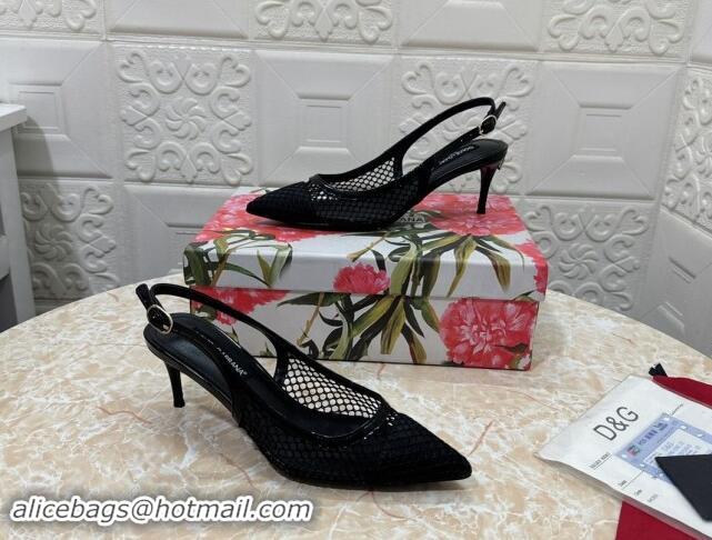 Purchase Dolce & Gabbana DG Patent Leather and Mesh Slingbacks Pumps 6.5cm Black 506094