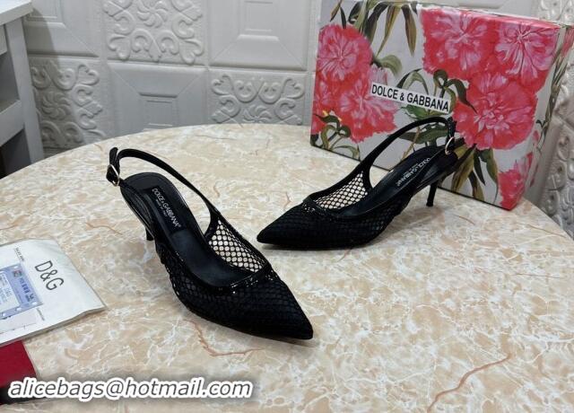 Purchase Dolce & Gabbana DG Patent Leather and Mesh Slingbacks Pumps 6.5cm Black 506094