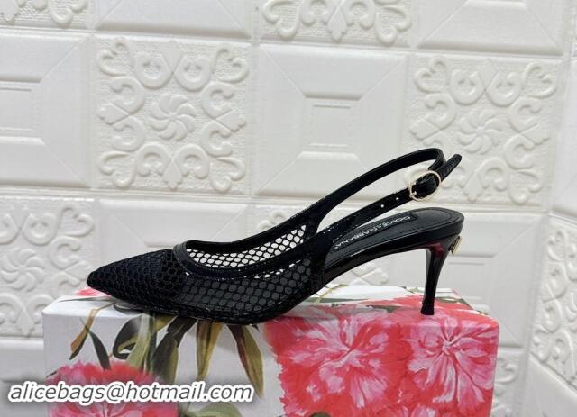 Purchase Dolce & Gabbana DG Patent Leather and Mesh Slingbacks Pumps 6.5cm Black 506094