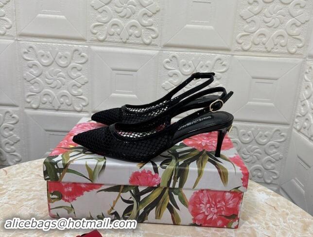 Purchase Dolce & Gabbana DG Patent Leather and Mesh Slingbacks Pumps 6.5cm Black 506094