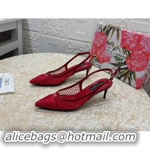 Best Grade Dolce & Gabbana DG Patent Leather and Mesh Slingbacks Pumps 6.5cm Red 506095