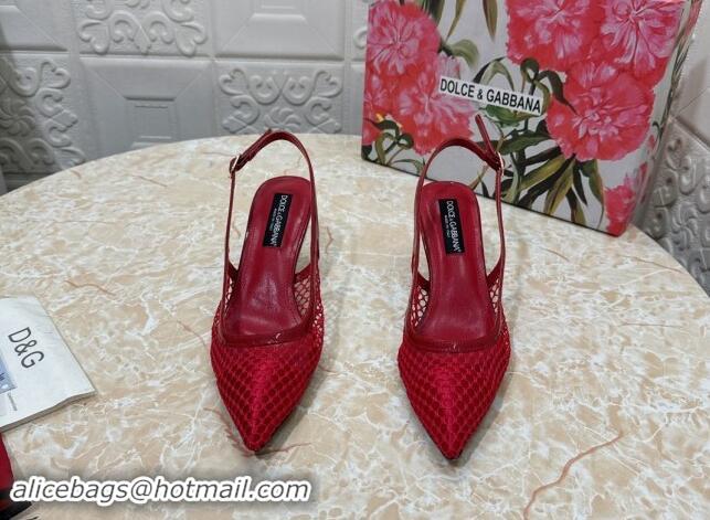 Best Grade Dolce & Gabbana DG Patent Leather and Mesh Slingbacks Pumps 6.5cm Red 506095