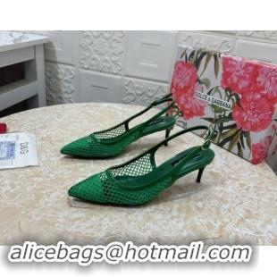 Generous Dolce & Gabbana DG Patent Leather and Mesh Slingbacks Pumps 6.5cm Green 506097