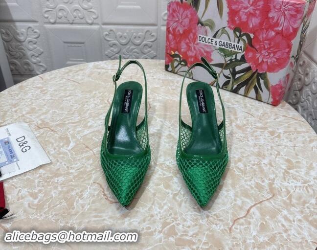 Generous Dolce & Gabbana DG Patent Leather and Mesh Slingbacks Pumps 6.5cm Green 506097