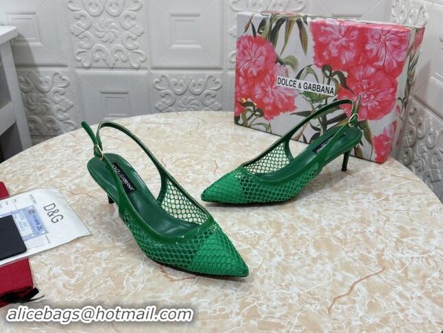 Generous Dolce & Gabbana DG Patent Leather and Mesh Slingbacks Pumps 6.5cm Green 506097