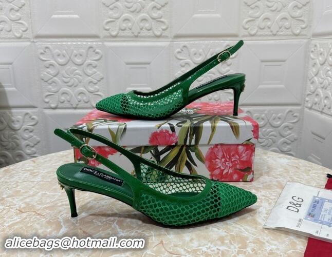 Generous Dolce & Gabbana DG Patent Leather and Mesh Slingbacks Pumps 6.5cm Green 506097