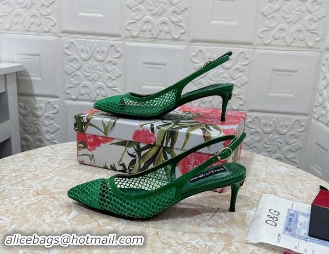 Generous Dolce & Gabbana DG Patent Leather and Mesh Slingbacks Pumps 6.5cm Green 506097