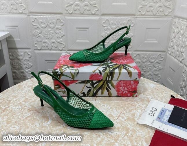 Generous Dolce & Gabbana DG Patent Leather and Mesh Slingbacks Pumps 6.5cm Green 506097