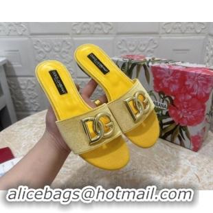 Charming Dolce & Gabbana DG Velvet Flat Slide Sandals Yellow 604094