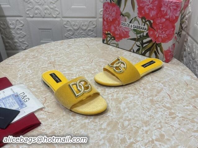 Charming Dolce & Gabbana DG Velvet Flat Slide Sandals Yellow 604094