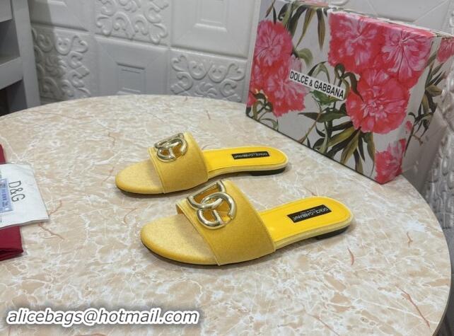 Charming Dolce & Gabbana DG Velvet Flat Slide Sandals Yellow 604094