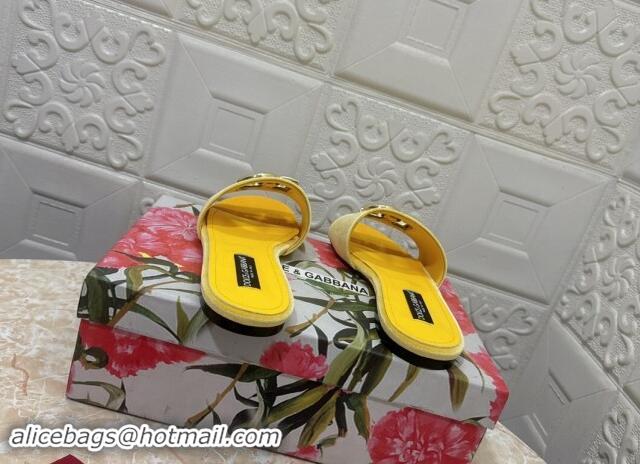 Charming Dolce & Gabbana DG Velvet Flat Slide Sandals Yellow 604094