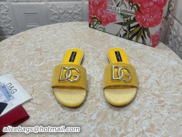 Charming Dolce & Gabbana DG Velvet Flat Slide Sandals Yellow 604094