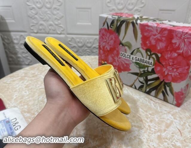 Charming Dolce & Gabbana DG Velvet Flat Slide Sandals Yellow 604094