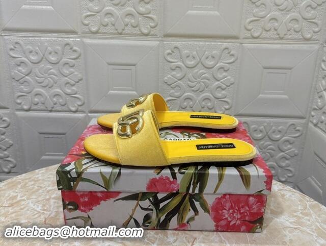 Charming Dolce & Gabbana DG Velvet Flat Slide Sandals Yellow 604094