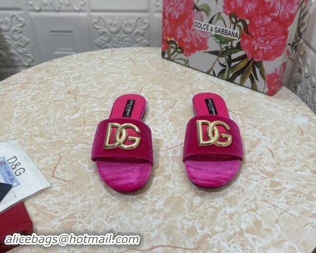 Good Looking Dolce & Gabbana DG Velvet Flat Slide Sandals Fushcia 604095