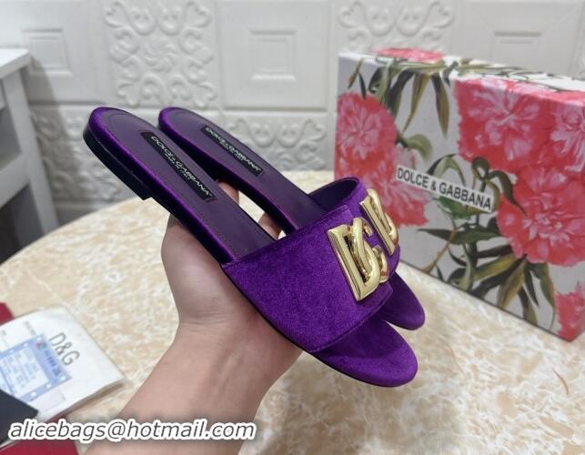 Best Product Dolce & Gabbana DG Velvet Flat Slide Sandals Purple 604096