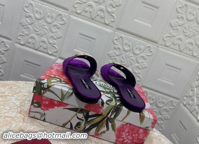 Best Product Dolce & Gabbana DG Velvet Flat Slide Sandals Purple 604096