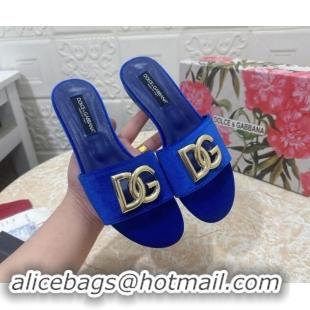 Most Popular Dolce & Gabbana DG Velvet Flat Slide Sandals Blue 604098