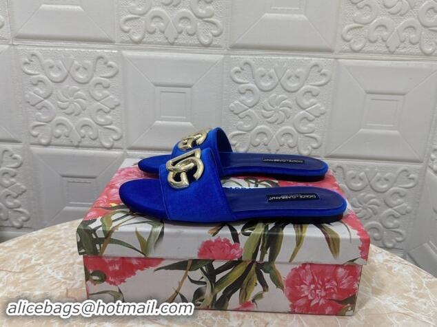 Most Popular Dolce & Gabbana DG Velvet Flat Slide Sandals Blue 604098