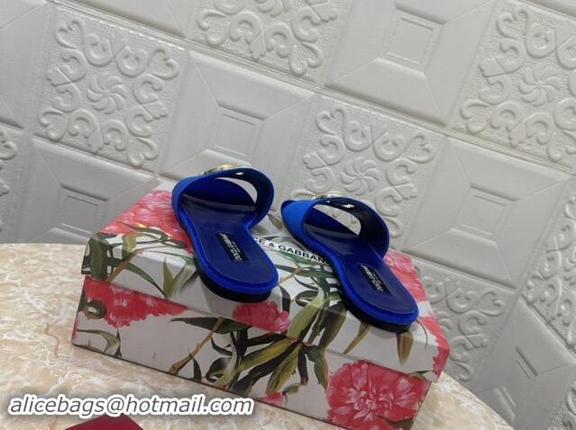 Most Popular Dolce & Gabbana DG Velvet Flat Slide Sandals Blue 604098