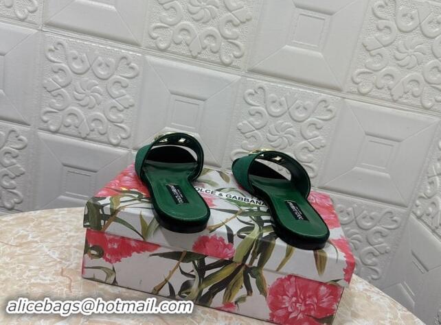 Original Cheap Dolce & Gabbana DG Velvet Flat Slide Sandals Green 604099