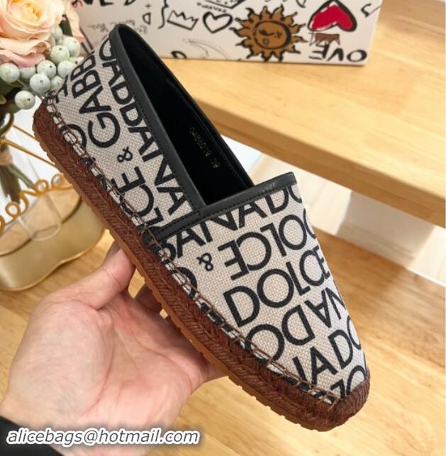 Pretty Style Dolce & Gabbana DG Printed Canvas Espadrilles Flat Beige 604100