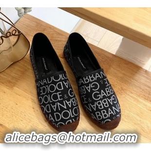 Stylish Dolce & Gabbana DG Printed Canvas Espadrilles Flat Black 604101