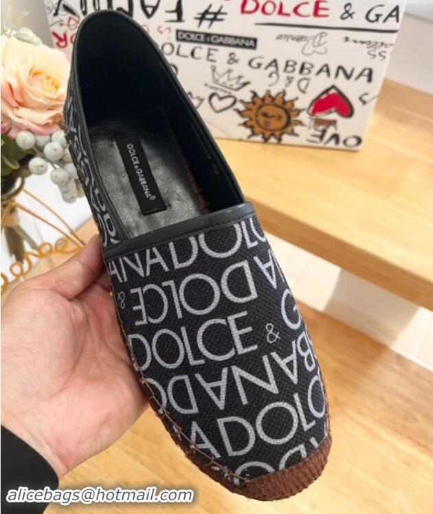 Stylish Dolce & Gabbana DG Printed Canvas Espadrilles Flat Black 604101