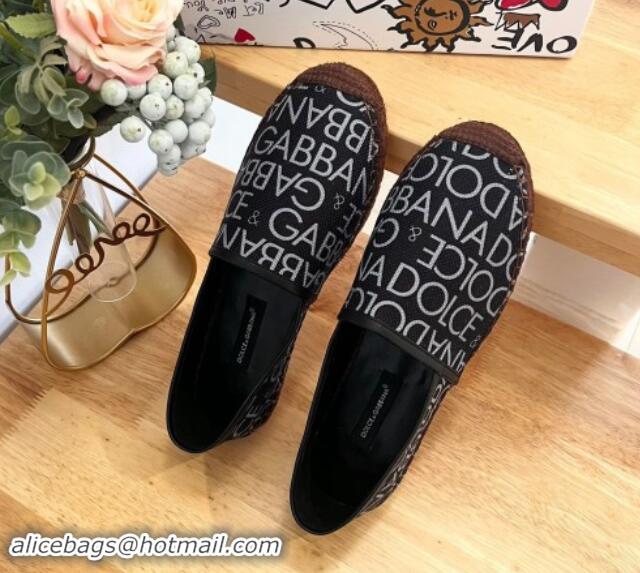 Stylish Dolce & Gabbana DG Printed Canvas Espadrilles Flat Black 604101