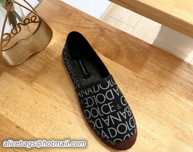 Stylish Dolce & Gabbana DG Printed Canvas Espadrilles Flat Black 604101