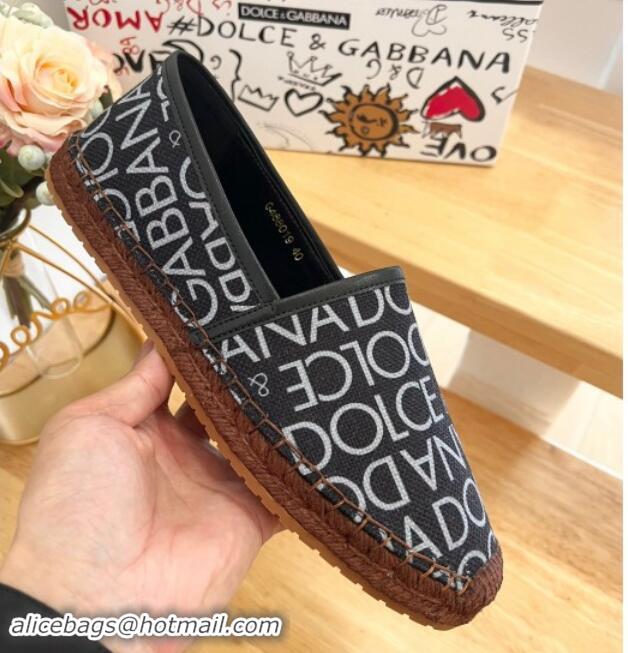 Stylish Dolce & Gabbana DG Printed Canvas Espadrilles Flat Black 604101