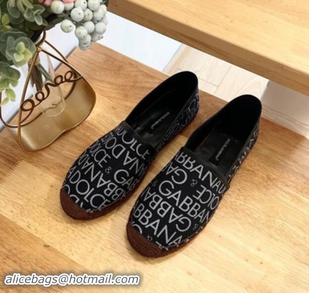 Stylish Dolce & Gabbana DG Printed Canvas Espadrilles Flat Black 604101