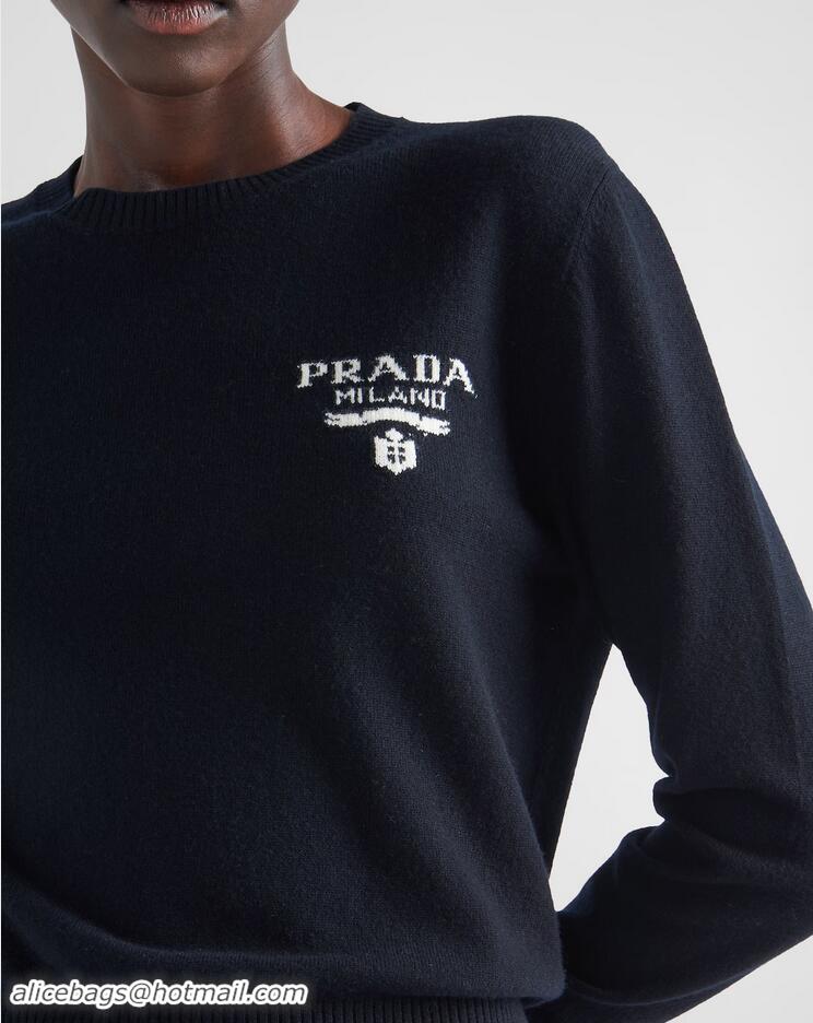 ​Top Design Prada Cashmere And Silk Sweater PA2210 Navy Blue