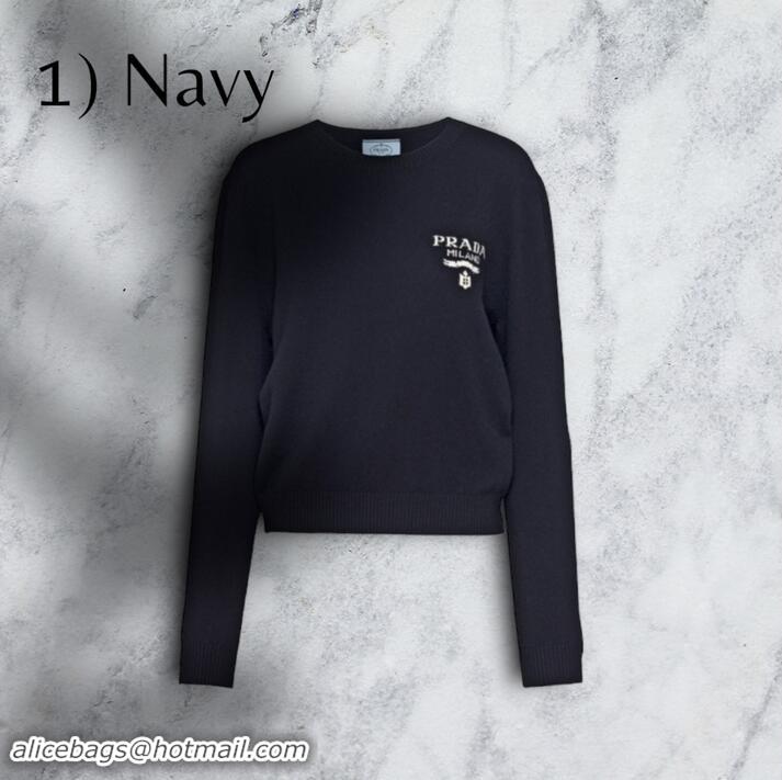 ​Top Design Prada Cashmere And Silk Sweater PA2210 Navy Blue