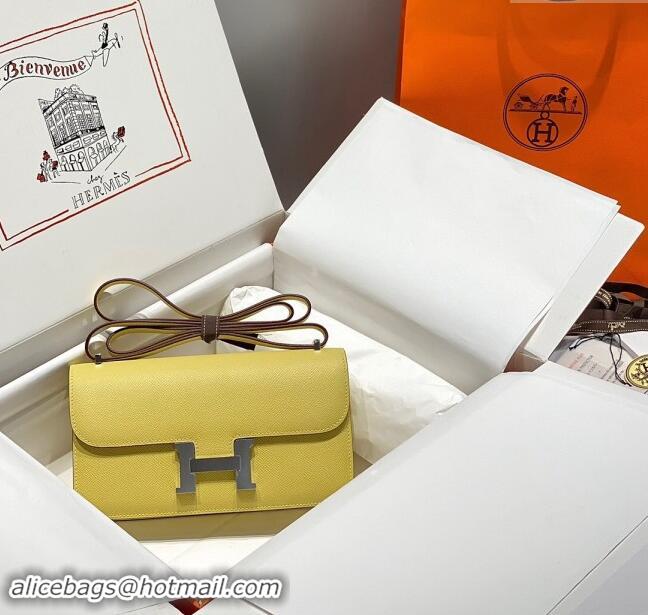 Promotional Hermes Constance Elan East-West Bag 26cm in Calfskin 4048 Lemon Yellow/Silver 2024 (Half Handmade)