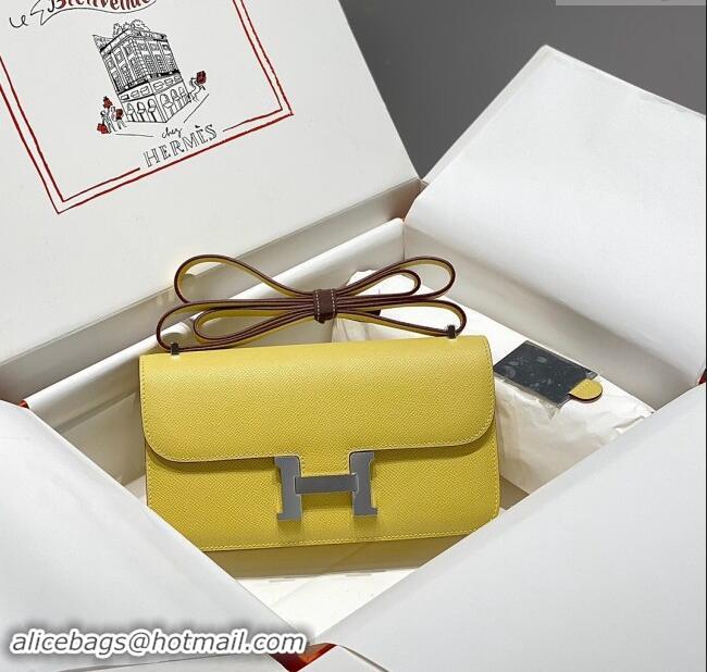 Promotional Hermes Constance Elan East-West Bag 26cm in Calfskin 4048 Lemon Yellow/Silver 2024 (Half Handmade)