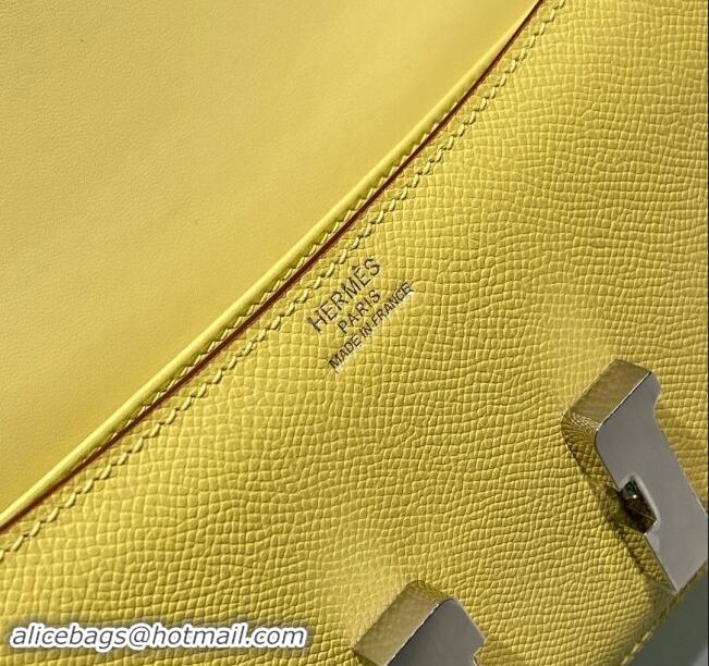 Promotional Hermes Constance Elan East-West Bag 26cm in Calfskin 4048 Lemon Yellow/Silver 2024 (Half Handmade)