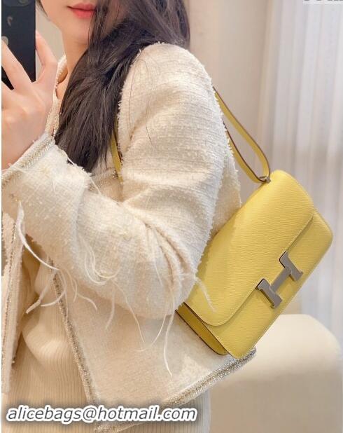 Promotional Hermes Constance Elan East-West Bag 26cm in Calfskin 4048 Lemon Yellow/Silver 2024 (Half Handmade)