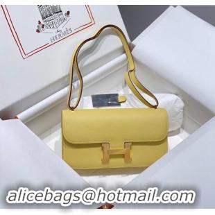 Best Price Hermes Constance Elan East-West Bag 26cm in Calfskin 4048 Lemon Yellow/Gold 2024 (Half Handmade)