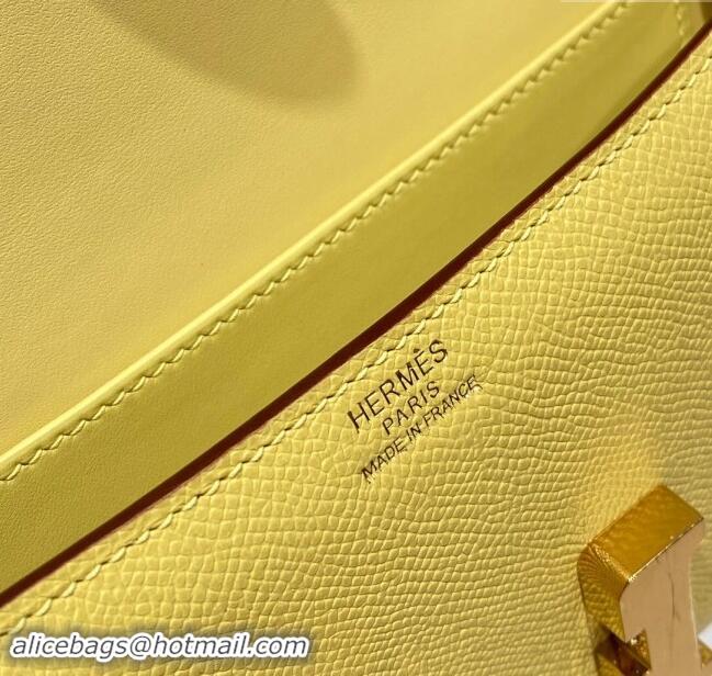 Best Price Hermes Constance Elan East-West Bag 26cm in Calfskin 4048 Lemon Yellow/Gold 2024 (Half Handmade)