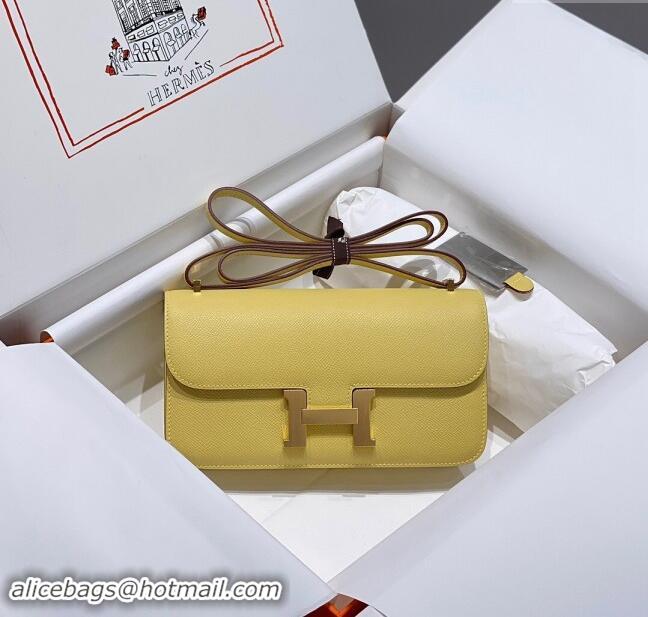 Best Price Hermes Constance Elan East-West Bag 26cm in Calfskin 4048 Lemon Yellow/Gold 2024 (Half Handmade)