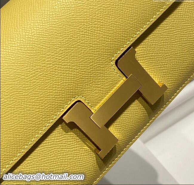 Best Price Hermes Constance Elan East-West Bag 26cm in Calfskin 4048 Lemon Yellow/Gold 2024 (Half Handmade)