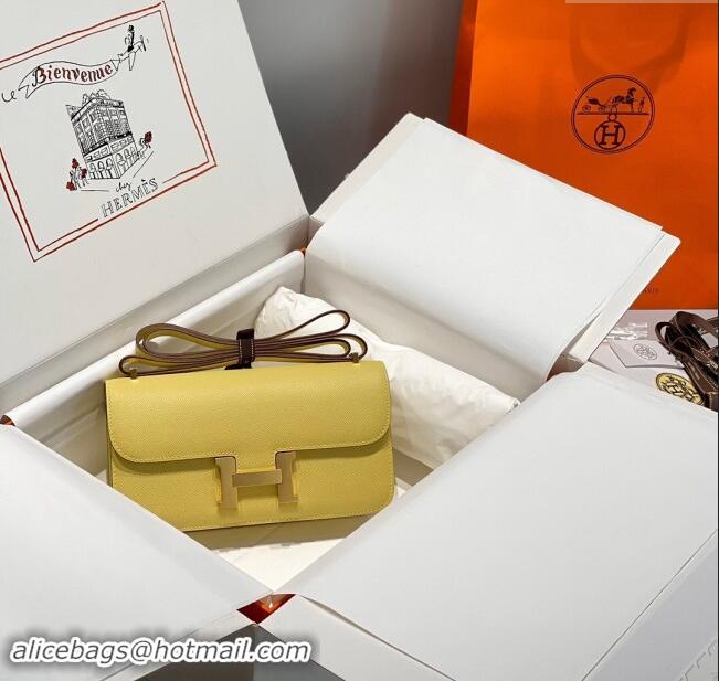 Best Price Hermes Constance Elan East-West Bag 26cm in Calfskin 4048 Lemon Yellow/Gold 2024 (Half Handmade)