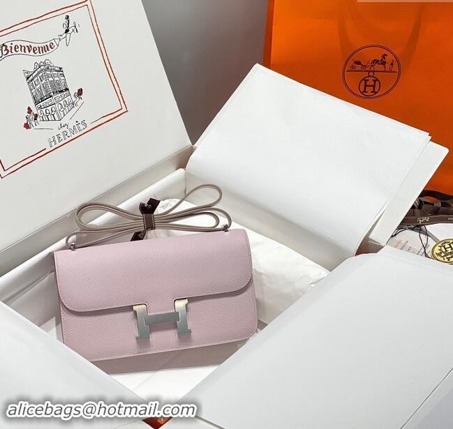 Top Grade Hermes Constance Elan East-West Bag 26cm in Calfskin 4048 Dreamy Purple/Silver 2024 (Half Handmade)