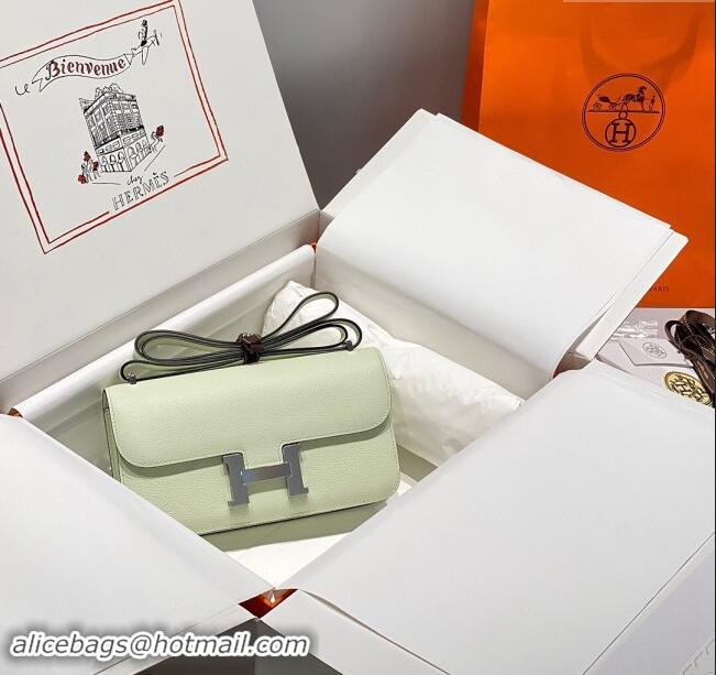 Top Grade Hermes Constance Elan East-West Bag 26cm in Calfskin 4048 Bubble Green/Silver 2024 (Half Handmade)