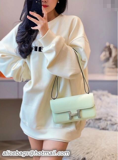 Top Grade Hermes Constance Elan East-West Bag 26cm in Calfskin 4048 Bubble Green/Silver 2024 (Half Handmade)